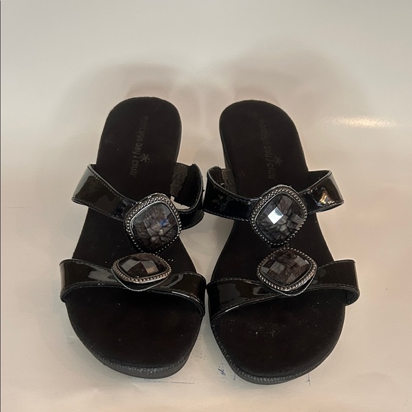 Montego Bay Club Glossy Black Sandals with Jewel Detail - Picture 3 of 9